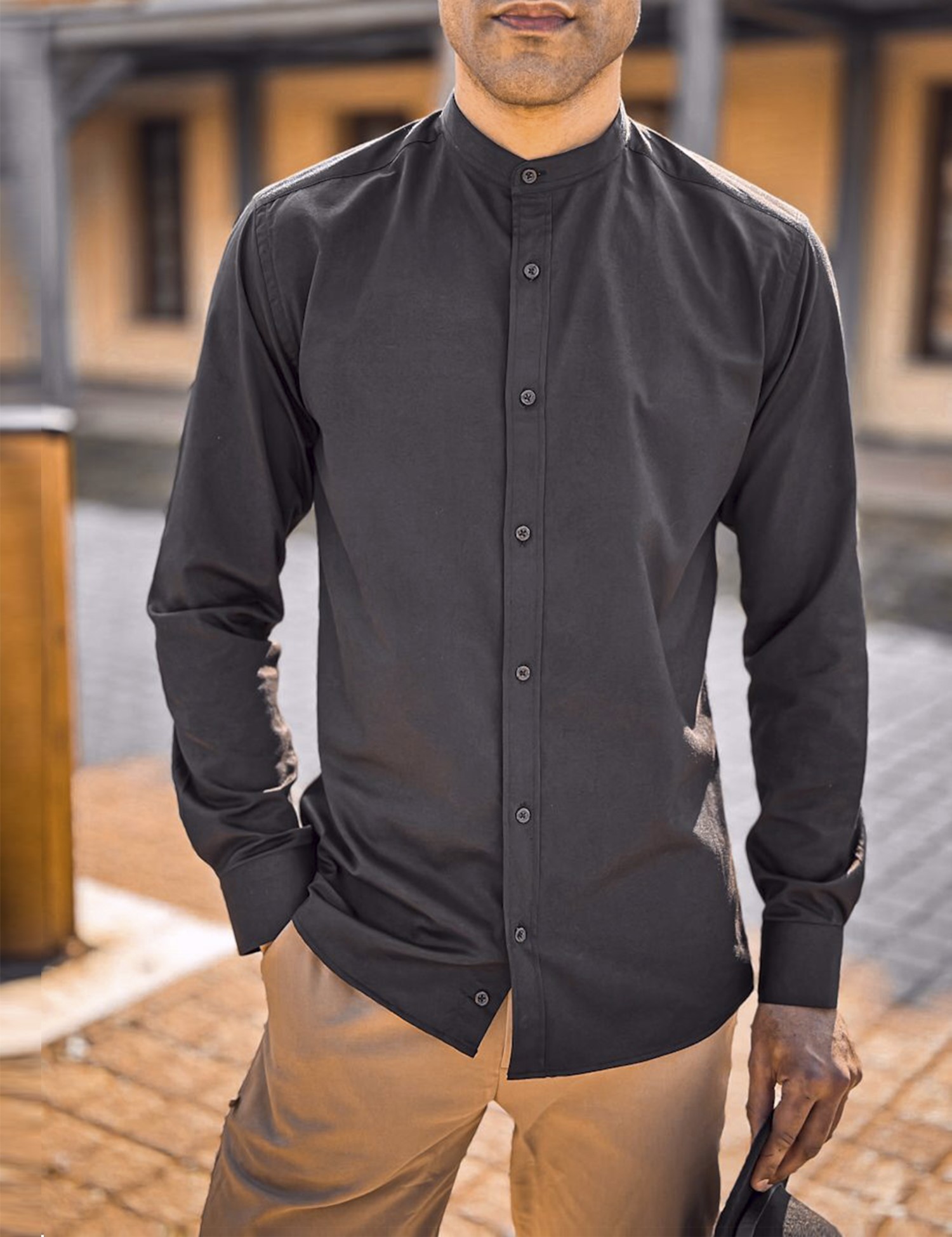 Ben Tailor ανδρικό μαύρο πουκάμισο με μάο γιακά 0692 φωτογραφία